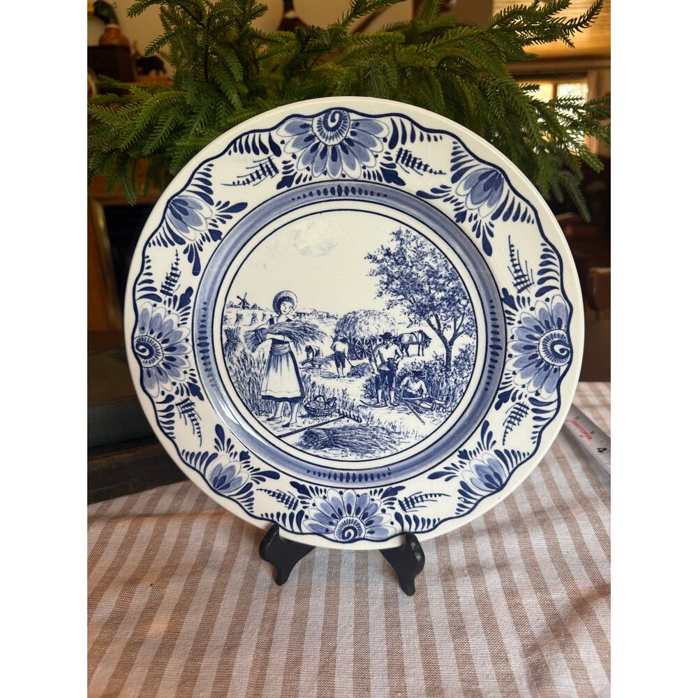 Vintage Blue/White Transferware Summer Scene plate from Luneville Studio France